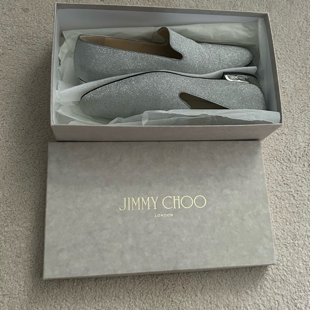 Jimmy Choo Glittering Silver Loafers - Picture 11 of 12